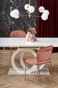 SET DINING - MASA EXTENSIBILA GALARDO, 160/200 CM+ 4 SCAUNE K499, ROZ/AURIU , STIL MODERN, HALMAR - Img 2