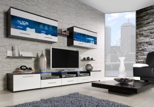 SET LIVING CU LED CAMA I ALB/WENGE DESIGN MODERN CM - Img 1