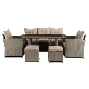 SET MOBILIER DE LUAT MASA, GRADINA/TERASA, COLORADO, ARTIM MEBLE, DIN METAL, TECHNORATAN SI STICLA, CULOARE BEJ - Img 2