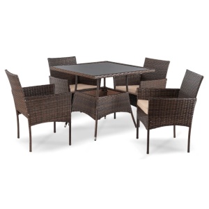 SET MOBILIER GRADINA, ARTIM MEBLE, MASA SI 4 SCAUNE, REALIZAT DIN POLIRATAN, CULOARE MARO/BEJ, STIL MODERN