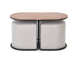 SET PAMPA - MASUTA CU DOI TABURETI, STEJAR/NEGRU/GRI, DIN MDF FURNIRUIT, METAL SI TEXTIL, STIL MODERN, HALMAR - Img 7