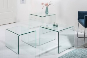 SET TREI MASUTE SUPRAPOZABILE, GHOST, STICLA, DESIGN MODERN - Img 7