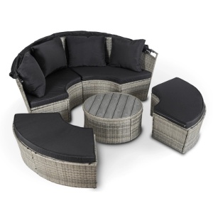 SEZLONG, ARTIM MEBLE, REALIZAT DIN TEHNORATAN SI TEXTIL, CULOARE NEAGRA/GRI DESCHIS, STIL MODERN - Img 3
