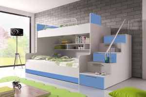 SISTEM MODULAR PENTRU CAMERA COPII ALB/ALBASTRU RAJ2 KM DESIGN MODERN