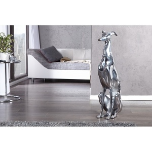 STATUETA GREYHOUND, 70CM, DIN ALUMINIU, ARGINTIE, STIL MODERN