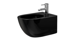 VAS BIDEU REA CARLO MINI SUSPENDAT, NEGRU LUCIOS, DIN CERAMICA, CALITATE SUPERIOARA