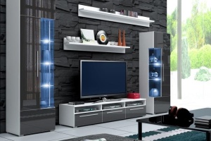 ANSAMBLU TV CU LEDURI ROMA KM ALB/GRI DESIGN MODERN