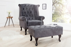 BANCUTA/TABURET, DESIGN ENGLEZESC, CHESTERFIELD, GRI ,80CM, COD 37474 - Img 8