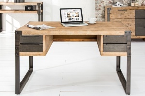 BIROU 135CM, DIN LEMN MASIV, FACTORY, COD 36768, DESIGN VINTAGE/INDUSTRIAL - Img 3