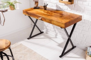 BIROU, ELEMENTS 120CM, DIN LEMN MASIV DE SHEESHAM SI PICIOARE METAL, COD 42224, STIL RETRO