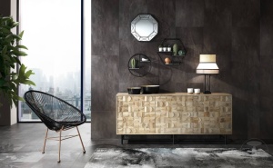 BUFET 3 USI 170CM, AMON, COD 3860, STIL MODERN, REALIZATA DIN LEMN MASIV DE MANGO SI SUPORT DE METAL - Img 7