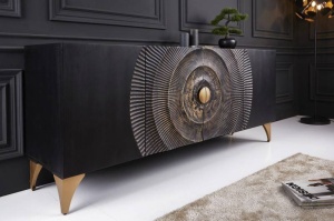 BUFET/COMODA LIVING, GOLDEN SUNSET 177CM, LEMN MASIV MANGO, DESIGN RETRO - Img 2