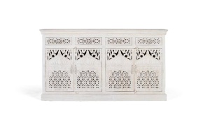 BUFET LIVING 180CM, ALB ANTICHIZAT, DIN LEMN DE MANGO, CU 4 USI, GINER Y COLOMER