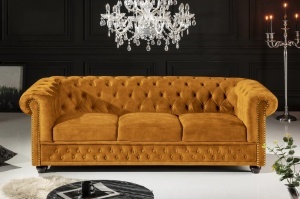 CANAPEA, CHESTERFIELD, 205CM CU 3 LOCURI, MATERIAL CATIFEA DE CULOARE GALBEN MUSTAR, ARTIM GROUP SELECTION