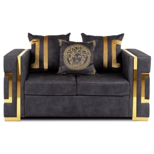 CANAPEA DEOSEBITA 2 LOCURI, ARTIM MEBLE, MATERIAL TEXTIL( CATIFEA) SI SUPORT METALIC, CULOARE NEGRU/AURIU, STIL MODERN