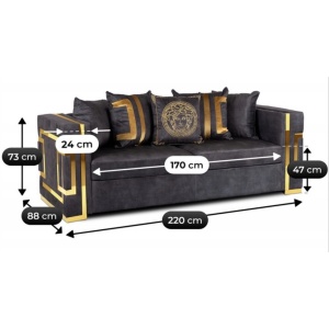 CANAPEA DEOSEBITA 3 LOCURI, ARTIM MEBLE, MATERIAL TEXTIL( CATIFEA) SI SUPORT METALIC, CULOARE NEAGRA/AURIU, STIL MODERN - Img 9