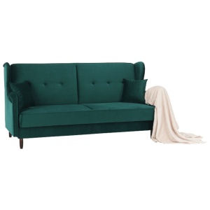 CANAPEA EXTENSIBILA COLUMBUS, VERDE, DIN TEXTIL SI LEMN, CU SPATIU DEPOZITARE, STIL MODERN, TK