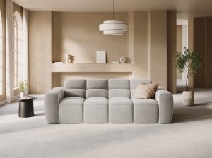 CANAPEA LISA, 3 LOCURI, 216 CM, BEJ DESCHIS, TAPITERIE DIN CATIFEA, DESIGN DEOSEBIT