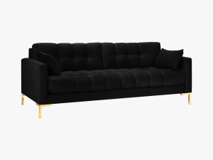 CANAPEA MAMAIA, 3 LOCURI, 177 CM, NEGRU 19/AURIU, TAPITERIE DIN CATIFEA, DESIGN DEOSEBIT