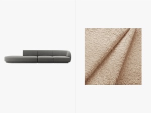 CANAPEA MILEY, CU 4 LOCURI, PE STANGA, BEJ, CU TAPITERIE DIN TEXTIL BOUCLE BALOO, MICADONI