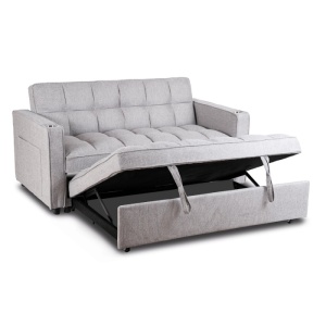 CANAPEA RABATABILA, ARTIM MEBLE, REALIZAT DIN MATERIAL TEXTIL GRI DESCHIS SI METAL, STIL MODERN - Img 2