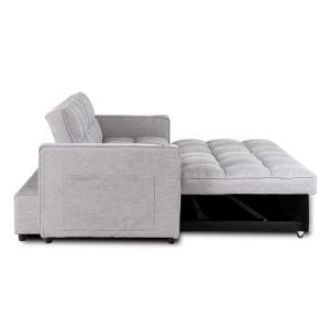 CANAPEA RABATABILA, ARTIM MEBLE, REALIZAT DIN MATERIAL TEXTIL GRI DESCHIS SI METAL, STIL MODERN - Img 6