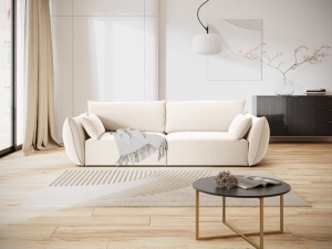 CANAPEA VANDA, CREM, REALIZATA DIN LEMN, CATIFEA SI METAL, CU 2 PERNE, STIL MODERN