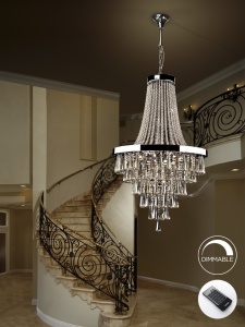 CANDELABRU PALACE, CU TELECOMANDA, 170/270 CM, CROM/FUMURIU/TRANSPARENT, DIN METAL SI STICLA, STIL MODERN