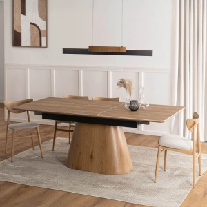 CEL MAI MIC PRET!!!MASA EXTENSIBILA 160-200CM, ARTIM MEBLE, REALIZATA DIN METAL, LEMN SI MDF, CERAMICA, CULOARE STEJAR/STEJAR, STIL MODERN - Img 2