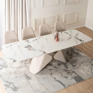 CEL MAI MIC PRET!!!MASA EXTENSIBILA 160-240CM, ARTIM MEBLE, REALIZATA DIN METAL SI CERAMICA, CULOARE MARMURA ALBA/CREM, STIL MODERN - Img 3