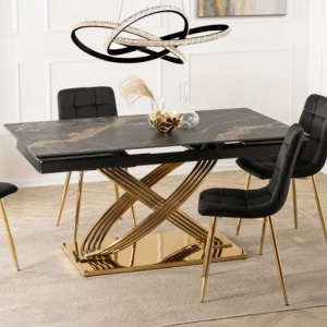 CEL MAI MIC PRET!!!MASA EXTENSIBILA 160-240CM, ARTIM MEBLE, REALIZATA DIN METAL SI CERAMICA, CULOARE MARMURA NEAGRA/AURIE, STIL MODERN - Img 2