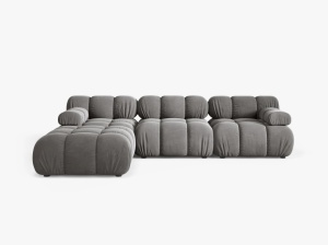 COLTAR BELLIS, CU 4 LOCURI, GRI DESCHIS, CU TAPITERIE DIN CATIFEA BLUVEL, MICADONI