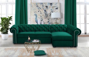 COLTAR EXTENSIBIL 278 CM, VALENTINO L DREAPTA, VERDE, DIN STOFA DE CALITATE SUPERIOARA