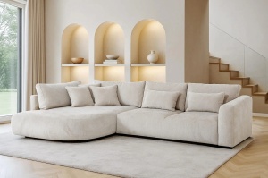 COLTAR FIX IN FORMA DE L STANGA, 300CM, CONFECTIONAT DIN MATERIAL TIP CHENILLE, CREM, JACOBS, STIL MODERN