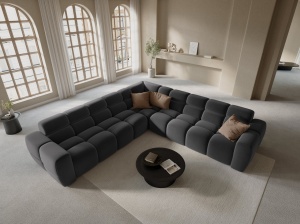 COLTAR LISA, 6 LOCURI, 310 CM, GRI INCHIS, TAPITERIE DIN CATIFEA, DESIGN DEOSEBIT