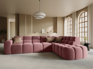 COLTAR LISA, DREAPTA, 5 LOCURI, 293 CM, ROZ, TAPITERIE DIN CATIFEA, DESIGN DEOSEBIT