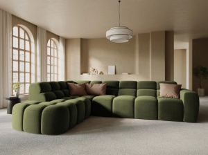 COLTAR LISA, STANGA, 5 LOCURI, 293 CM, VERDE OLIVE, TAPITERIE DIN CATIFEA, DESIGN DEOSEBIT