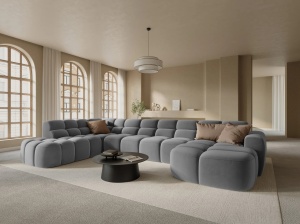 COLTAR LISA, STANGA, 7 LOCURI, 387 CM, GRI DESCHIS, TAPITERIE DIN CATIFEA, DESIGN DEOSEBIT