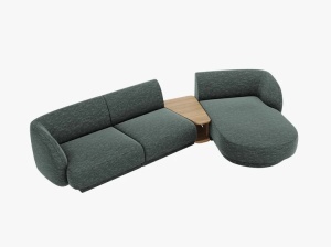 COLTAR MILEY, CU 3 LOCURI, PE DREAPTA, VERDE PETROL, CU TAPITERIE DIN TEXTIL CHENILLE HAGA, MICADONI - Img 2