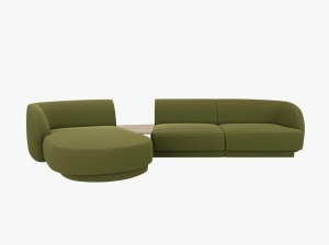 COLTAR MILEY, CU 3 LOCURI, PE STANGA, VERDE MASLINIU INCHIS, CU TAPITERIE DIN TEXTIL BOUCLE BALOO, MICADONI