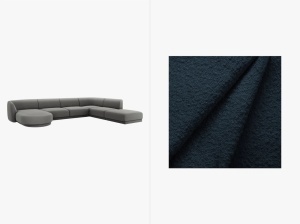 COLTAR MILEY, CU 6 LOCURI, PE DREAPTA, ALBASTRU INCHIS, CU TAPITERIE DIN TEXTIL BOUCLE BALOO, MICADONI