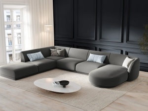 COLTAR MILEY STANGA, 6 LOCURI, 327 CM, GRI DESCHIS 13, TAPITERIE DIN CATIFEA, DESIGN DEOSEBIT
