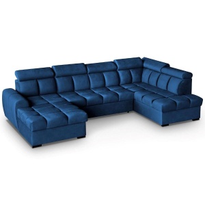 COLTAR MODERN DEOSEBIT, GOMEZ U 330CM, DIN CATIFEA DE CULOARE ALBASTRA, CONFORT SPORIT, MARS