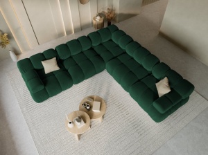 COLTAR MODULAR BELLIS, 5 LOCURI, 282 CM, VERDE 38, TAPITERIE DIN CATIFEA, DESIGN DEOSEBIT