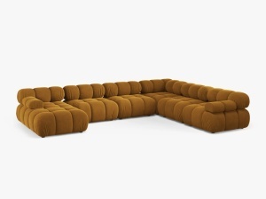 COLTAR MODULAR PANORAMIC BELLIS, PE DREAPTA, GALBEN, CU TAPITERIE DIN CATIFEA BLUVEL, MICADONI