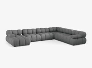 COLTAR MODULAR PANORAMIC BELLIS, PE DREAPTA, GRI, CU TAPITERIE DIN TEXTIL STRUCTURAT LIBERTY, MICADONI