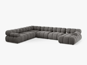 COLTAR MODULAR PANORAMIC BELLIS, PE STANGA, GRI DESCHIS, CU TAPITERIE DIN CATIFEA BLUVEL, MICADONI
