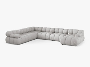 COLTAR MODULAR PANORAMIC BELLIS, PE STANGA, GRI DESCHIS, CU TAPITERIE DIN TEXTIL STRUCTURAT LIBERTY, MICADONI
