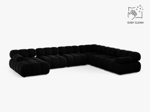 COLTAR MODULAR PANORAMIC BELLIS, PEDREAPTA, NEGRU, CU TAPITERIE DIN CATIFEA VENUS, MICADONI