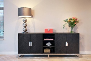 COMODA BLACKBONE, 225 CM, NEGRU/CROM, DIN FURNIR DE STEJAR SI METAL, RICHMOND INTERIORS